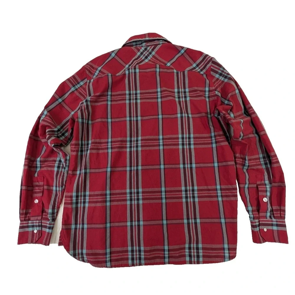 Levis Western Pearl Snap Shirt Mens M Red Plaid Yoke‎ Flap Pockets Cowboy Rodeo